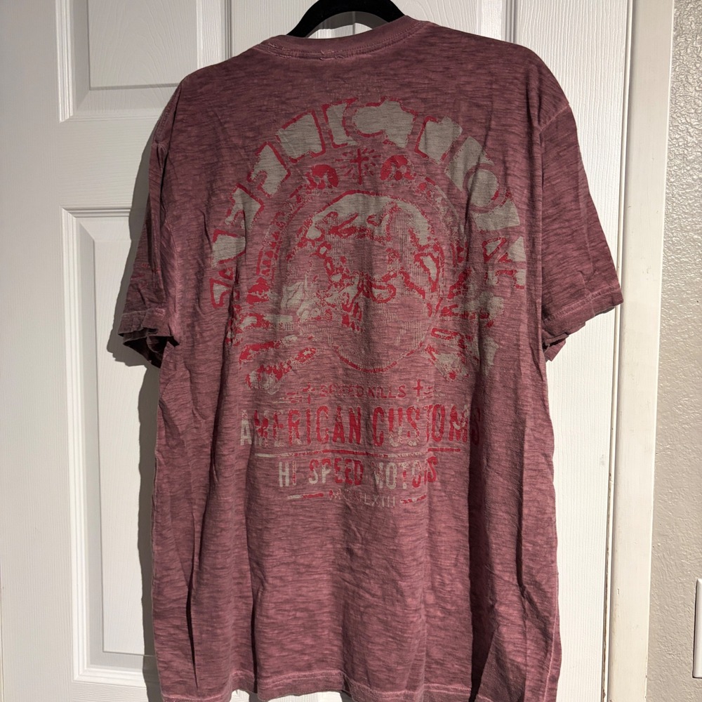 Affliction American Customs Mens XXL Burgundy Burnout Skull Graphic T-Shirt - Picture 5 of 8